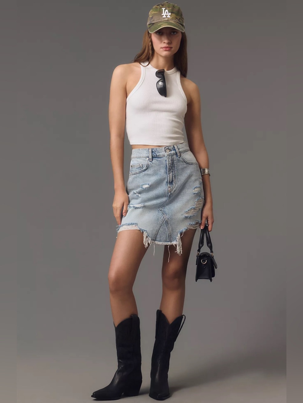 Anthropologie Pilcro Frayed Distressed Denim Mini Skirt Size 2 NWT